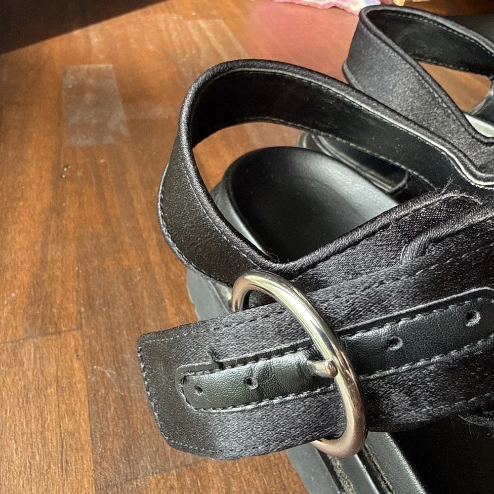 Zara Satin Women's Black Strappy Ankle Strap Sandals Hook & Loop Adjustable 38 - Picture 5 of 7